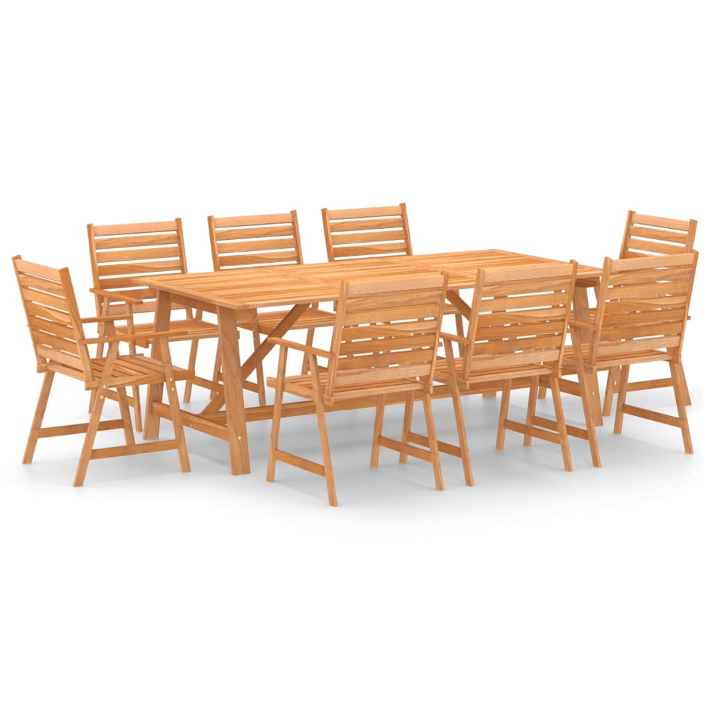 Set mobilier de gradina cu 9 piese din lemn masiv de acacia, vidaXL, Lemn de acacia, 206 x 100 x 74 cm, Maro