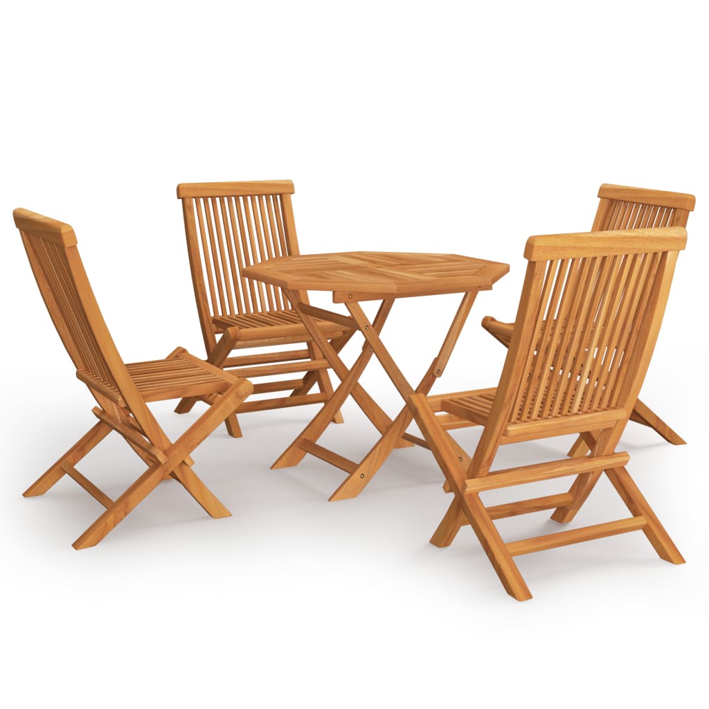 Set mobilier de gradina cu 5 piese pliabile cu masa ovala, vidaXL, Lemn, 85 x 85 x 76 cm, Maro