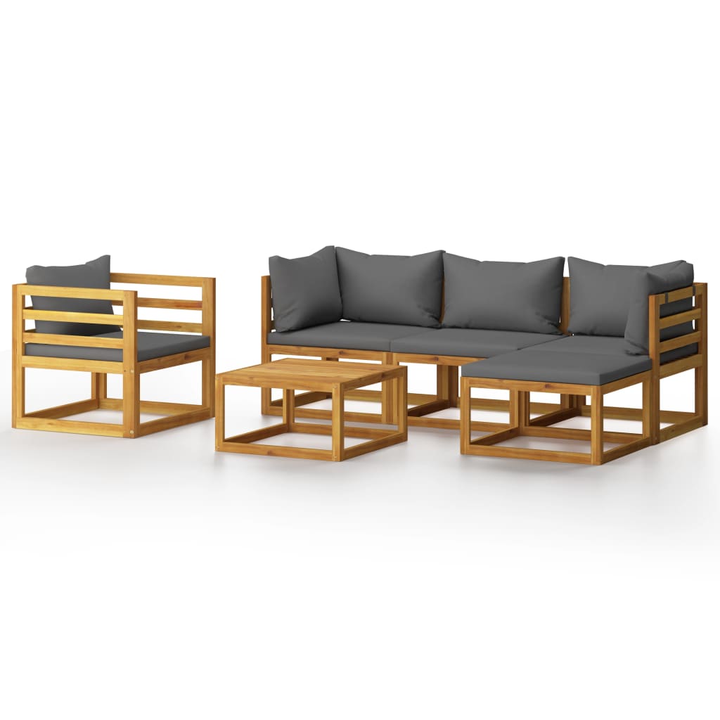 Set mobilier de gradina cu 6 piese cu perne gri inchis incluse, vidaXL, Lemn de acacia, 68 x 68 x 29 cm, Gri