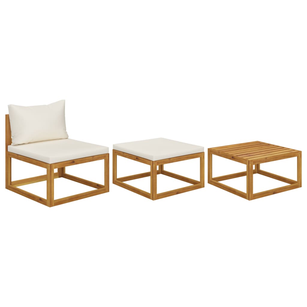Set mobilier de gradina cu 3 piese cu perne incluse, vidaXL, Lemn de acacia, 68 x 70 x 60 cm, Crem