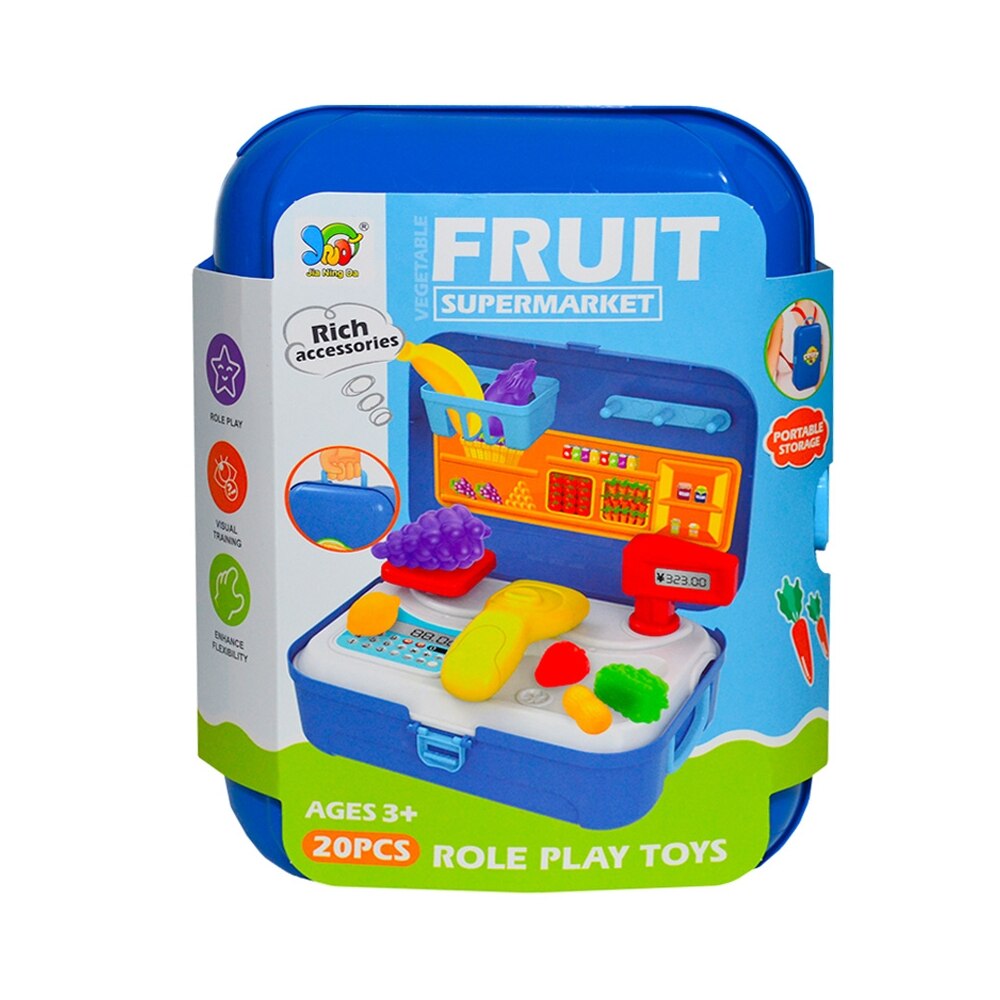 Set de joaca supermarket cu cutie de depozitare si transport, 20 piese , Multicolor , 3 ani +