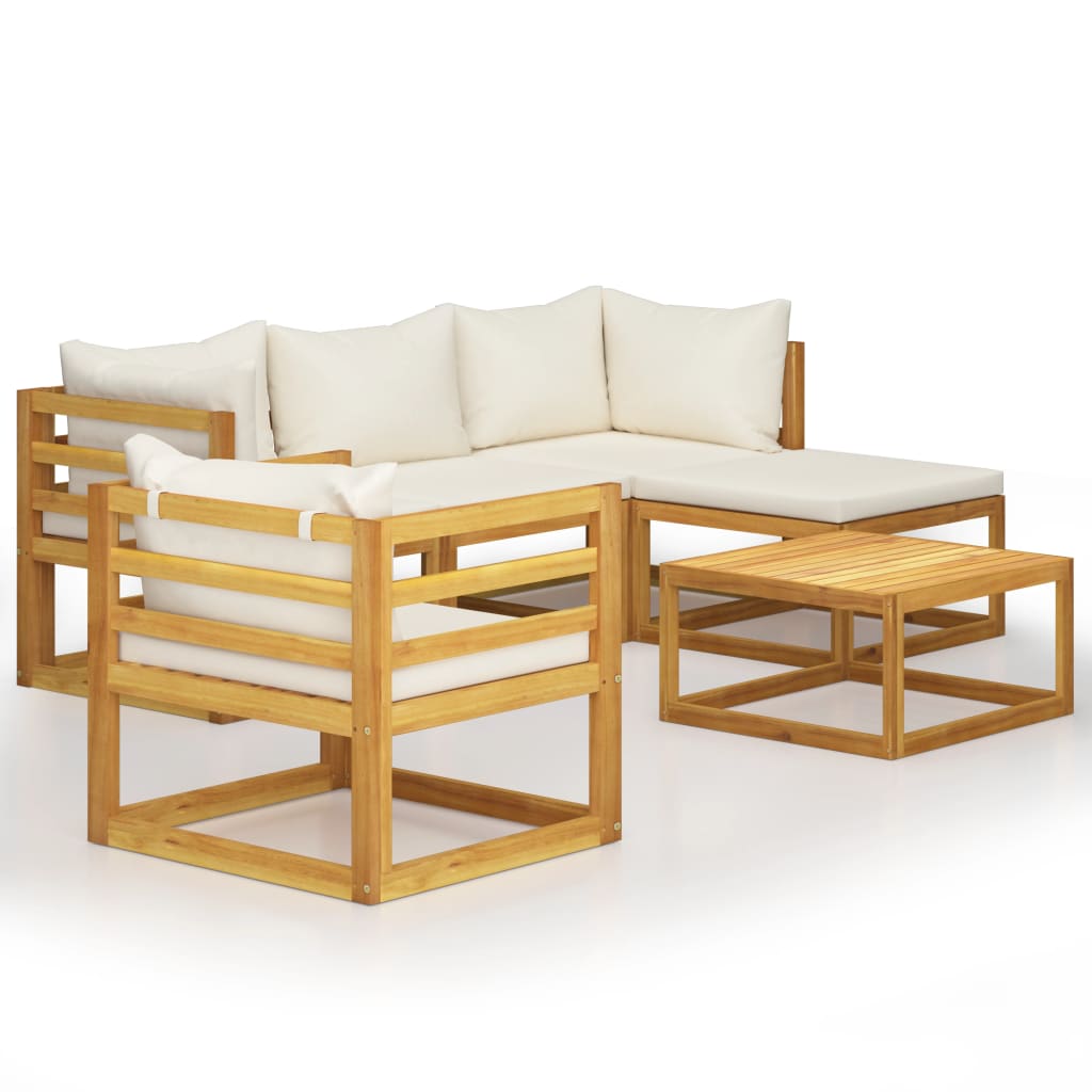 Set mobilier de gradina cu 6 piese cu perne crem incluse, vidaXL, Lemn de acacia, 68 x 68 x 29 cm, Crem