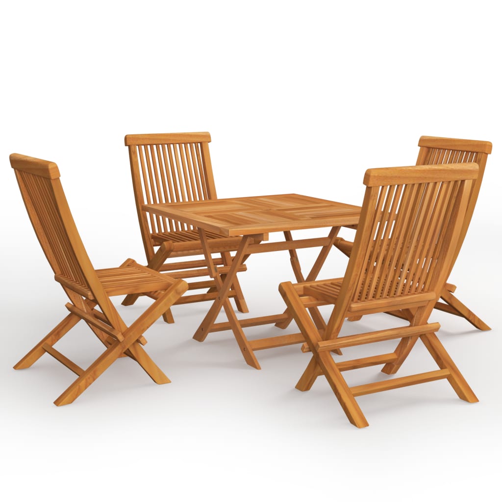 Set mobilier de gradina cu 5 piese pliabile din lemn masiv de tec, vidaXL, Lemn, 85 x 85 x 76 cm, Maro