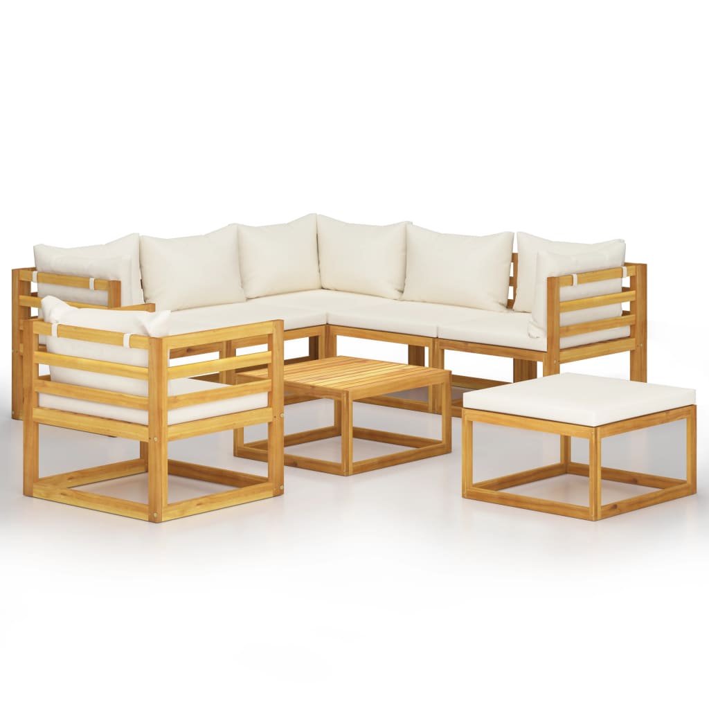 Set mobilier de gradina cu 8 piese cu perne crem incluse, vidaXL, Lemn de acacia, 68 x 68 x 29 cm, Crem