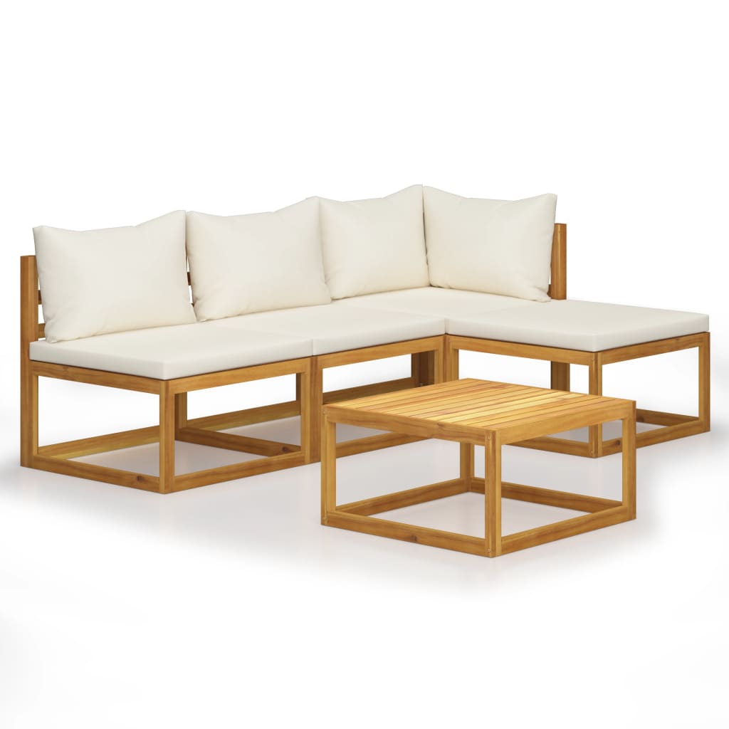 Set mobilier de gradina cu 4 piese cu perne incluse, vidaXL, Lemn de acacia, 68 x 68 x 29 cm, Crem