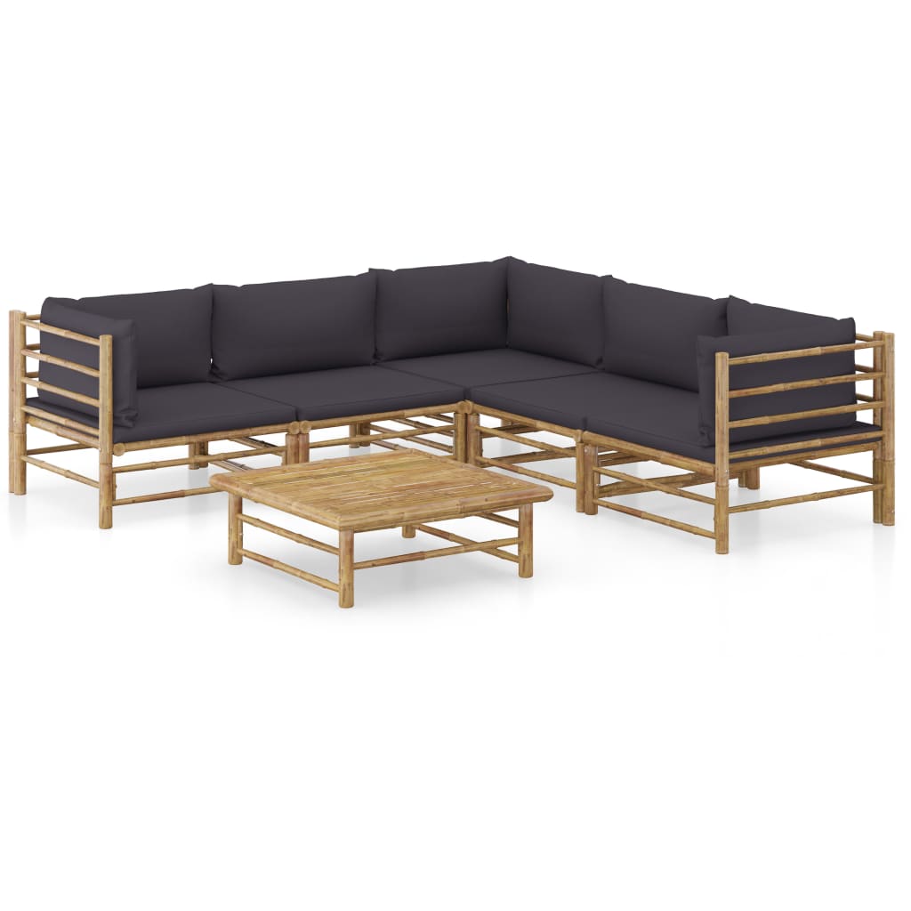 Set mobilier de gradina cu 6 piese cu perne gri inchis, vidaXL, Bambus, 65 x 70 x 60 cm, Maro
