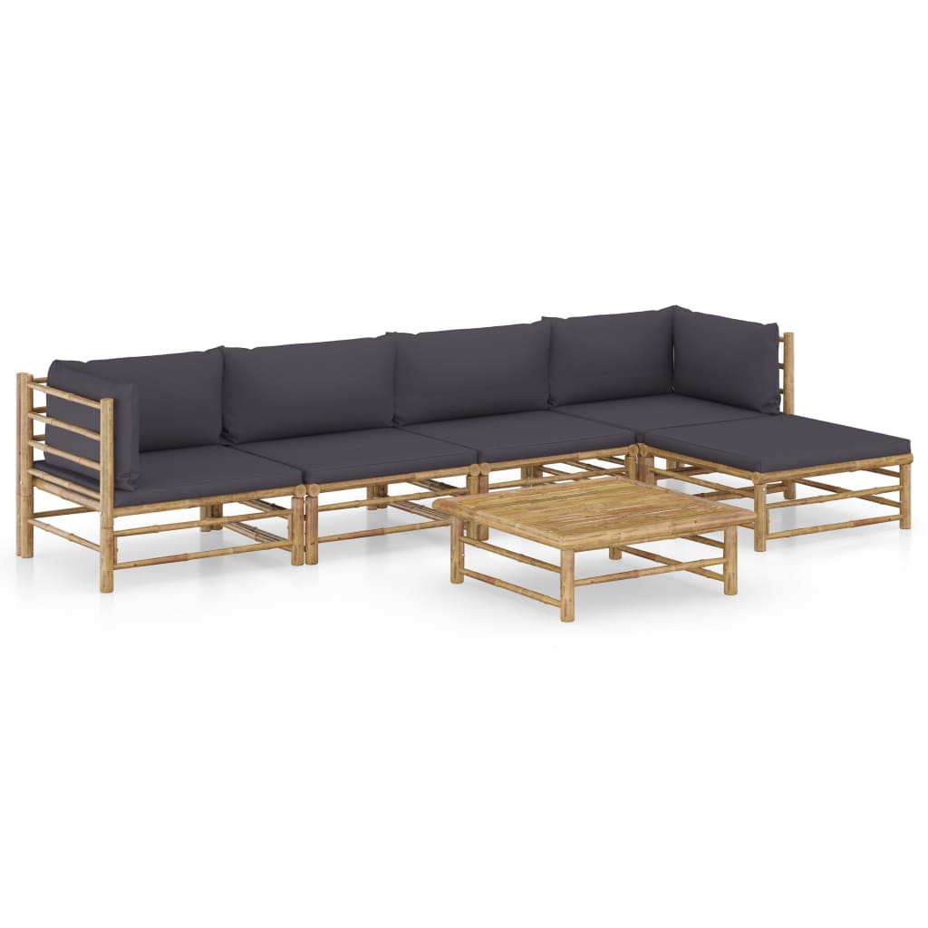 Set mobilier de gradina cu 6 piese cu 11 perne incluse, vidaXL, Bambus, 65 x 70 x 60 cm, Maro/Gri inchis