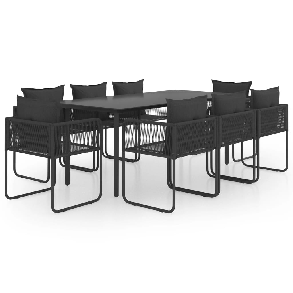 Set mobilier de gradina cu 9 piese cu perne incluse, vidaXL, PVC, 190 x 90 x 74 cm, Negru