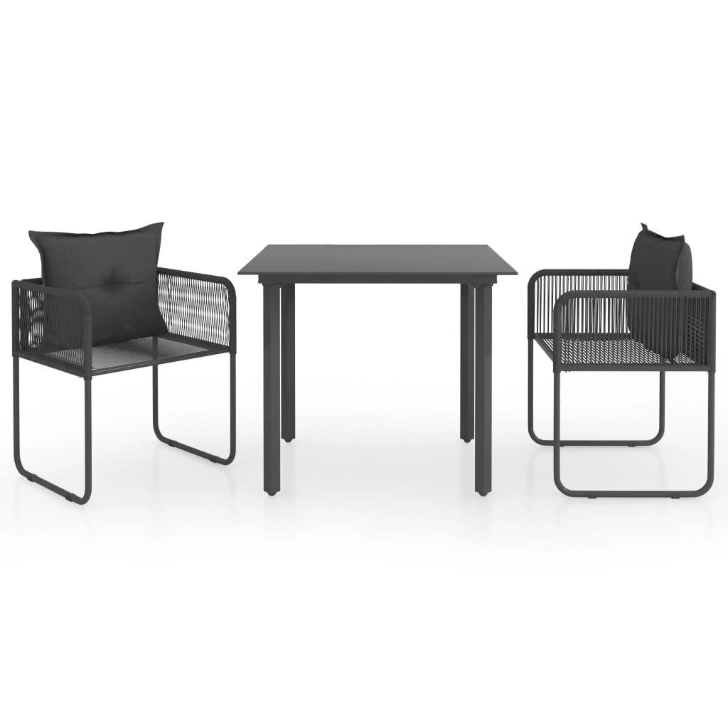 Set mobilier de gradina cu 3 piese, vidaXL, PVC, 80 x 80 x 74 cm, Negru