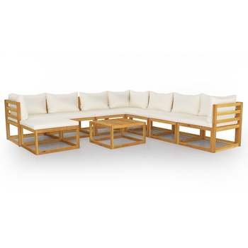 Set mobilier de gradina cu 10 piese cu perne crem incluse, vidaXL, Lemn de acacia, 68 x 68 x 29 cm, Crem Set mobilier de gradina cu 10 piese cu perne crem incluse, vidaXL, Lemn de acacia, 68 x 68 x 29 cm, Crem