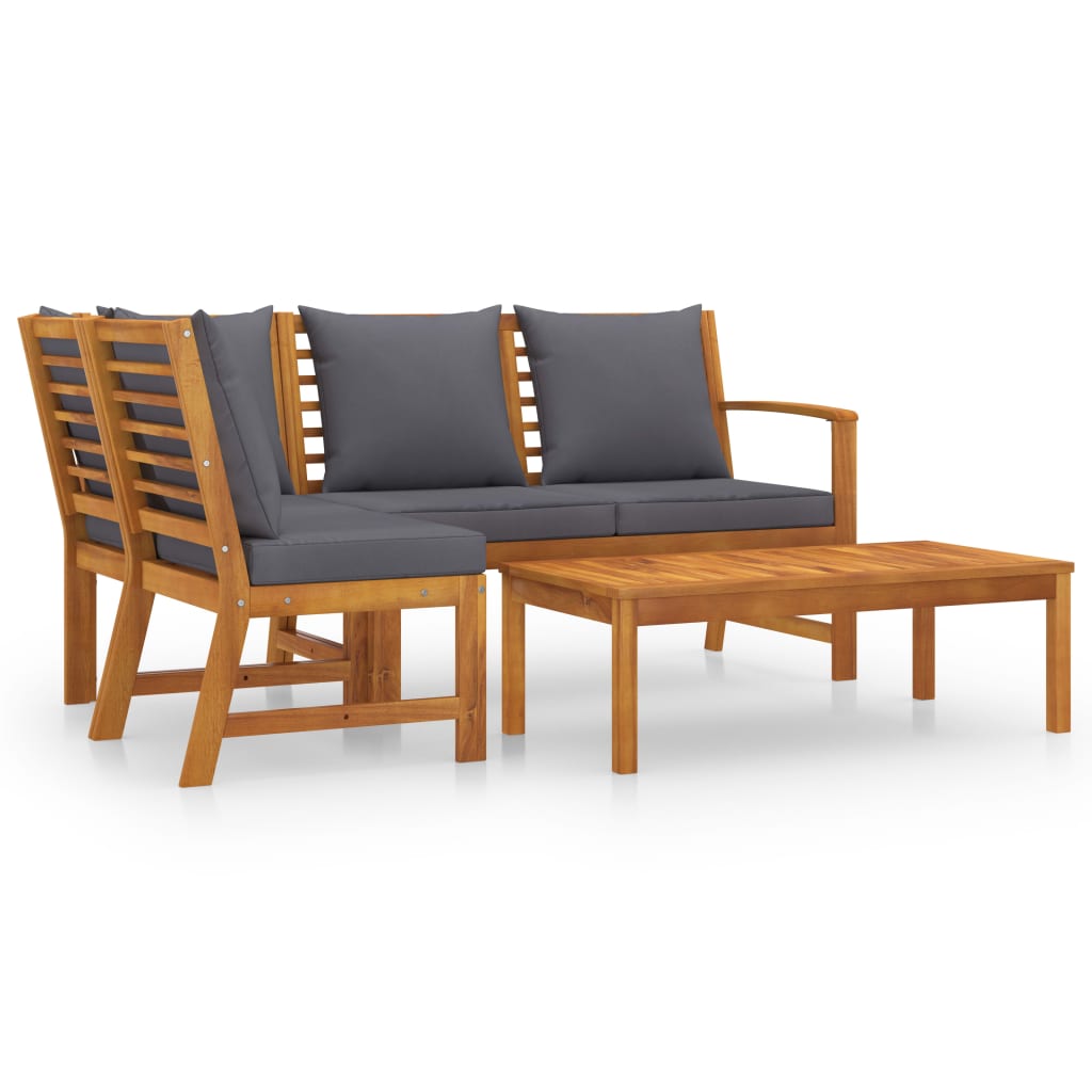 Set mobilier de gradina cu 4 piese cu perne gri inchis, vidaXL, Lemn de acacia, 114.5 x 60.5 x 81 cm, Maro