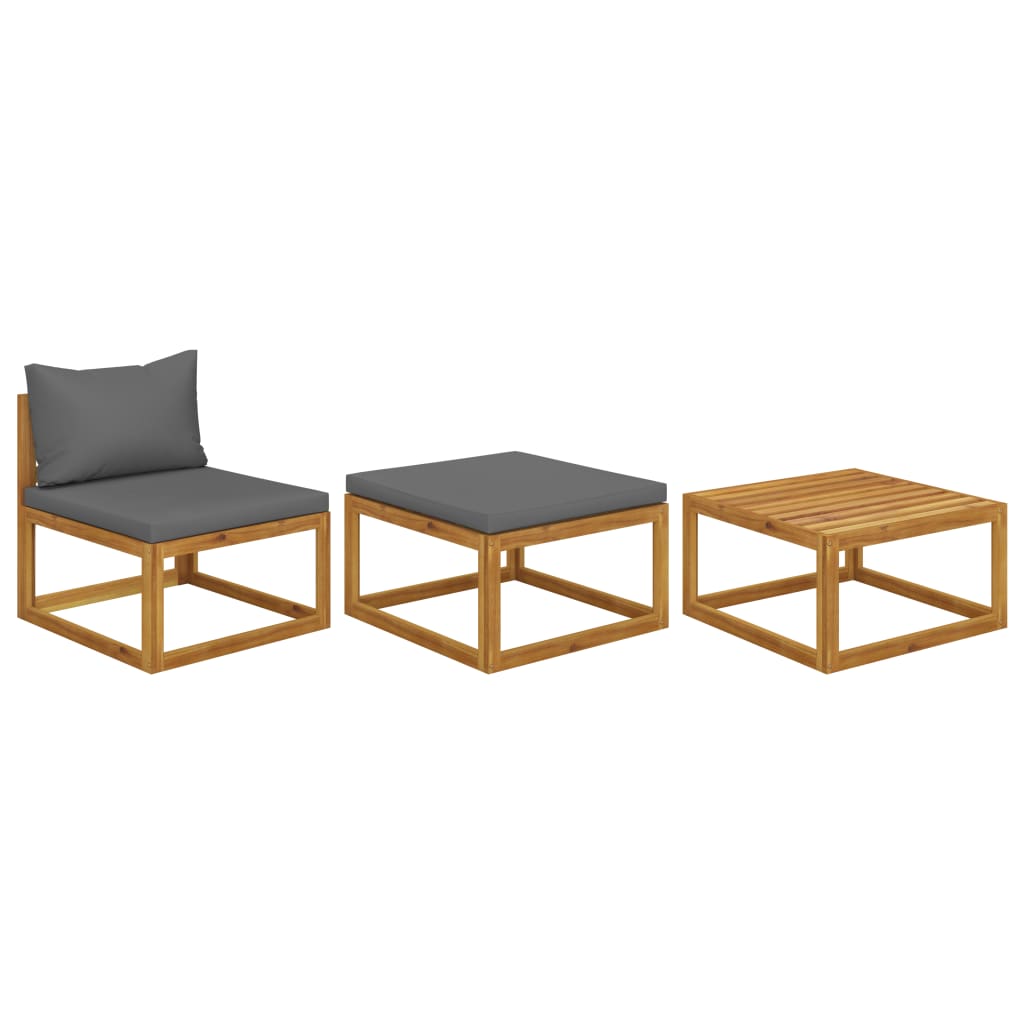 Set mobilier de gradina cu 3 piese cu perne incluse, vidaXL, Lemn de acacia, 68 x 70 x 60 cm, Gri