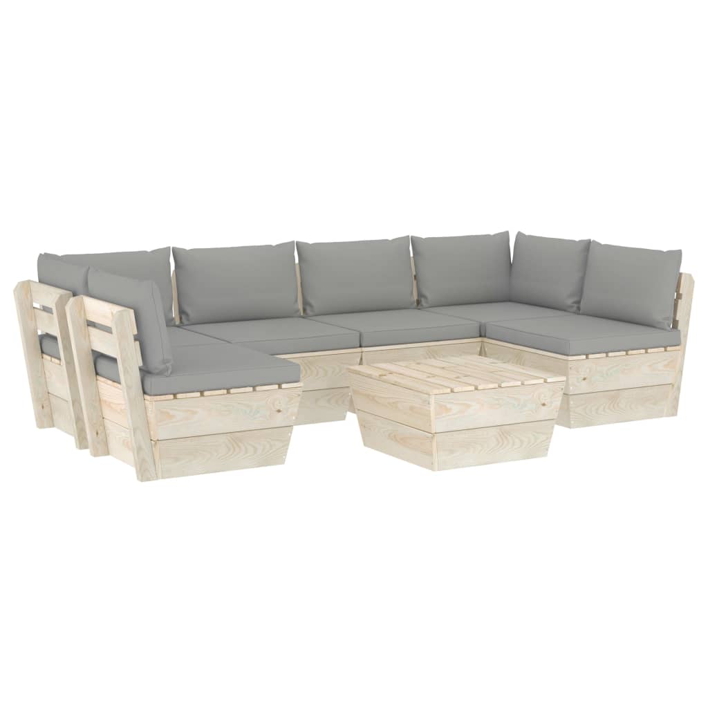 Set mobilier de gradina din paleti cu 5 piese cu perne colorate incluse, vidaXL, Lemn, 60 x 60 x 65 cm, Gri