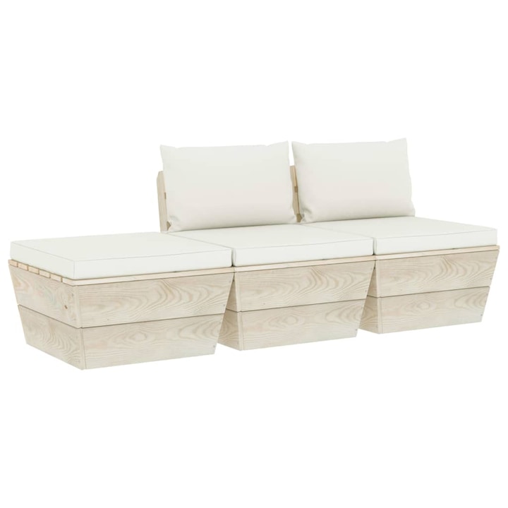 Set mobilier gradina din paleti vidaXL, cu perne, 3 piese, lemn molid, 60 x 60 x 65 cm, 32.3 kg 3063410
