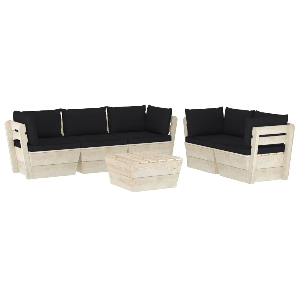 Set mobilier de gradina din paleti cu 6 piese cu perne negre, vidaXL, Lemn, 60 x 60 x 65 cm, Negru