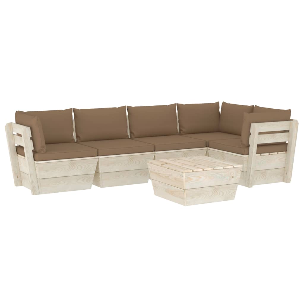 Set mobilier de gradina din paleti cu 6 piese cu perne colorate incluse, vidaXL, Lemn, 60 x 60 x 65 cm, Maro taupe