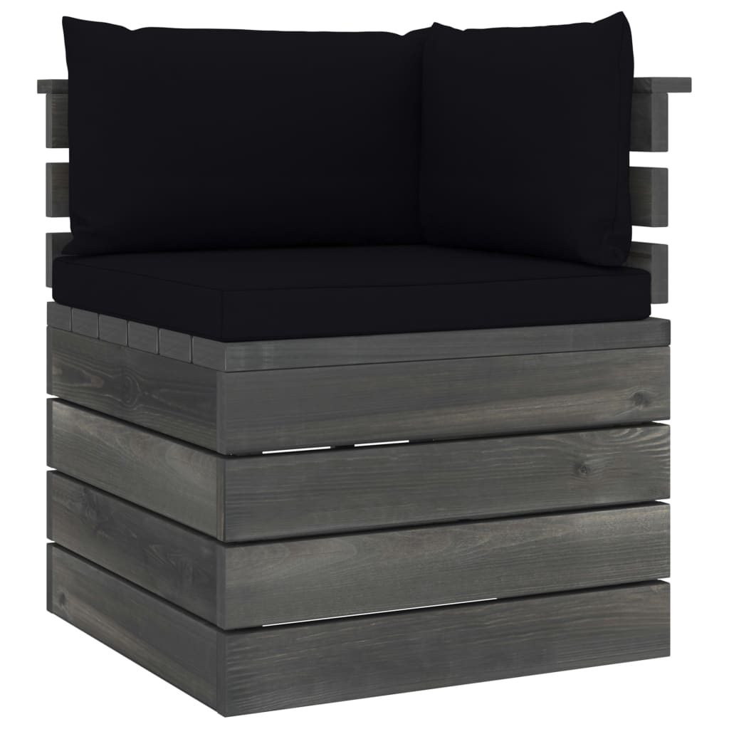 Canapea de colt din paleti cu spatar cu perne colorate, vidaXL, Lemn, 65 x 65 x 71.5 cm, Negru