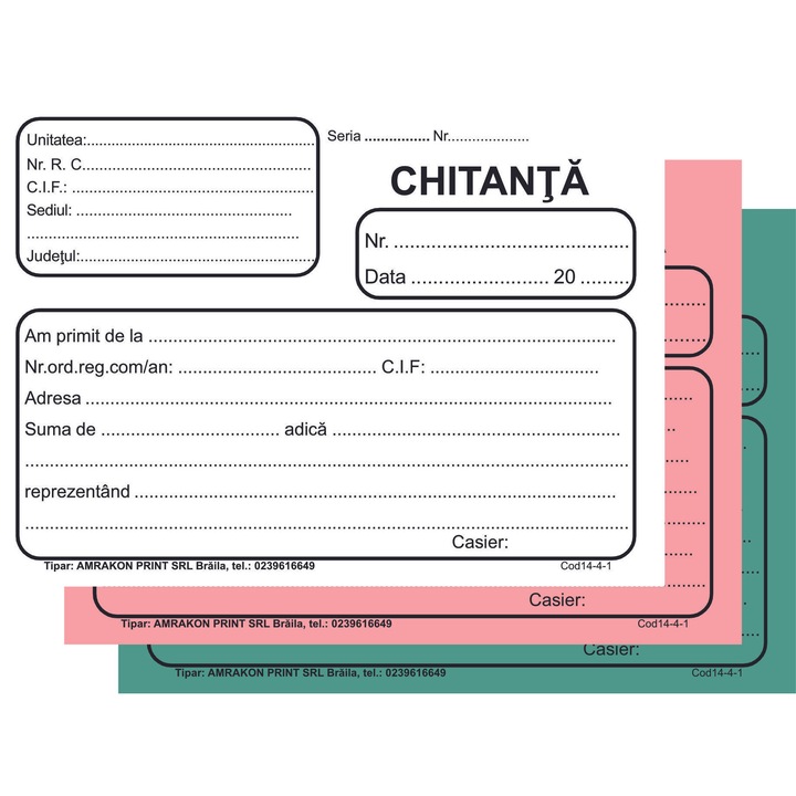 Chitantier, format A6, 3 exemplare, 50 seturi/carnet