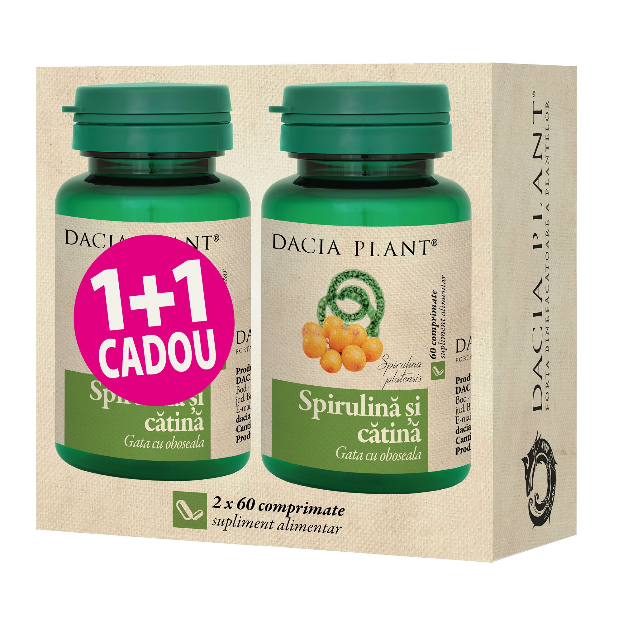 Spirulina cu Catina, 60 comprimate, 1+1 gratis, Dacia Plant