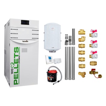 Pachet Centrala termica pe peleti Fornello Lidya Compact 25 kw, pompa Grundfos, arzator inox, curatare mecanica arzator si schimbator, A+, Kit evacuare 3.5 ml, Boiler Fornello 100 l, Termostat Salus T105 RF, Aspirator si Kit montaj Pachet Centrala termica pe peleti Fornello Lidya Compact 25 kw, pompa Grundfos, arzator inox, curatare mecanica arzator si schimbator, A+, Kit evacuare 3.5 ml, Boiler Fornello 100 l, Termostat Salus T105 RF, Aspirator si Kit montaj