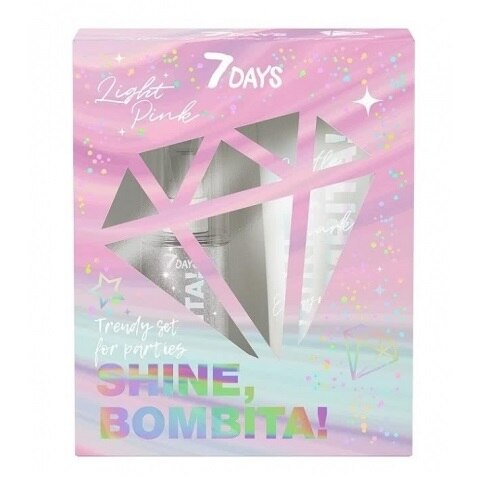 Set pentru ingrijirea corpului, 7 Days, Shine, Bombita!, Spray de corp Holo 135 ml, Lapte de corp Holo 150 ml