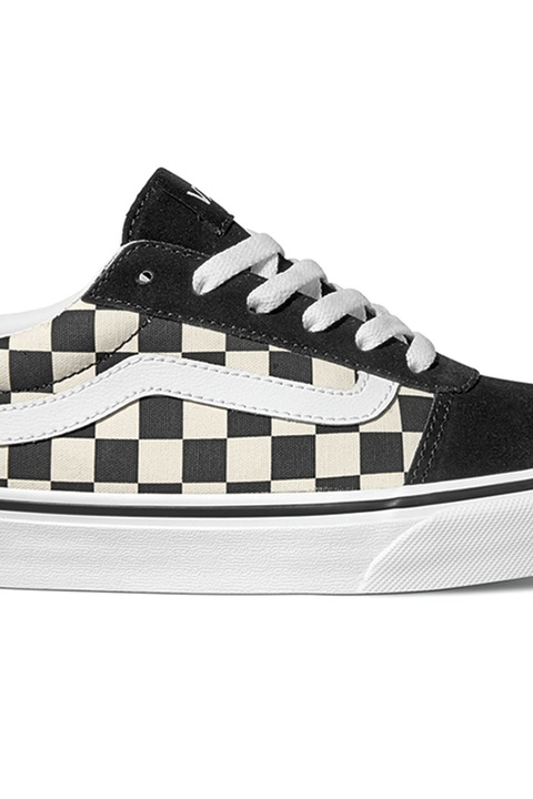 Vans, Pantofi sport cu insertii de piele intoarsa Old Skool, Negru, Alb murdar, 7