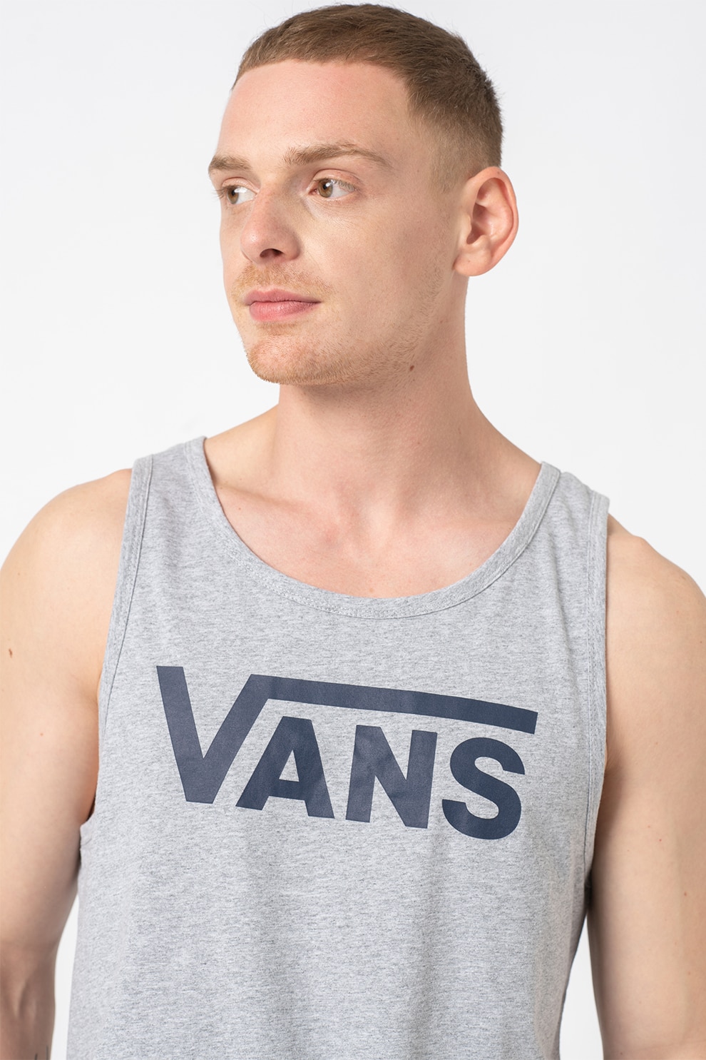 Vans, Tricou cu imprimeu logo Classic, Gri deschis/Bleumarin