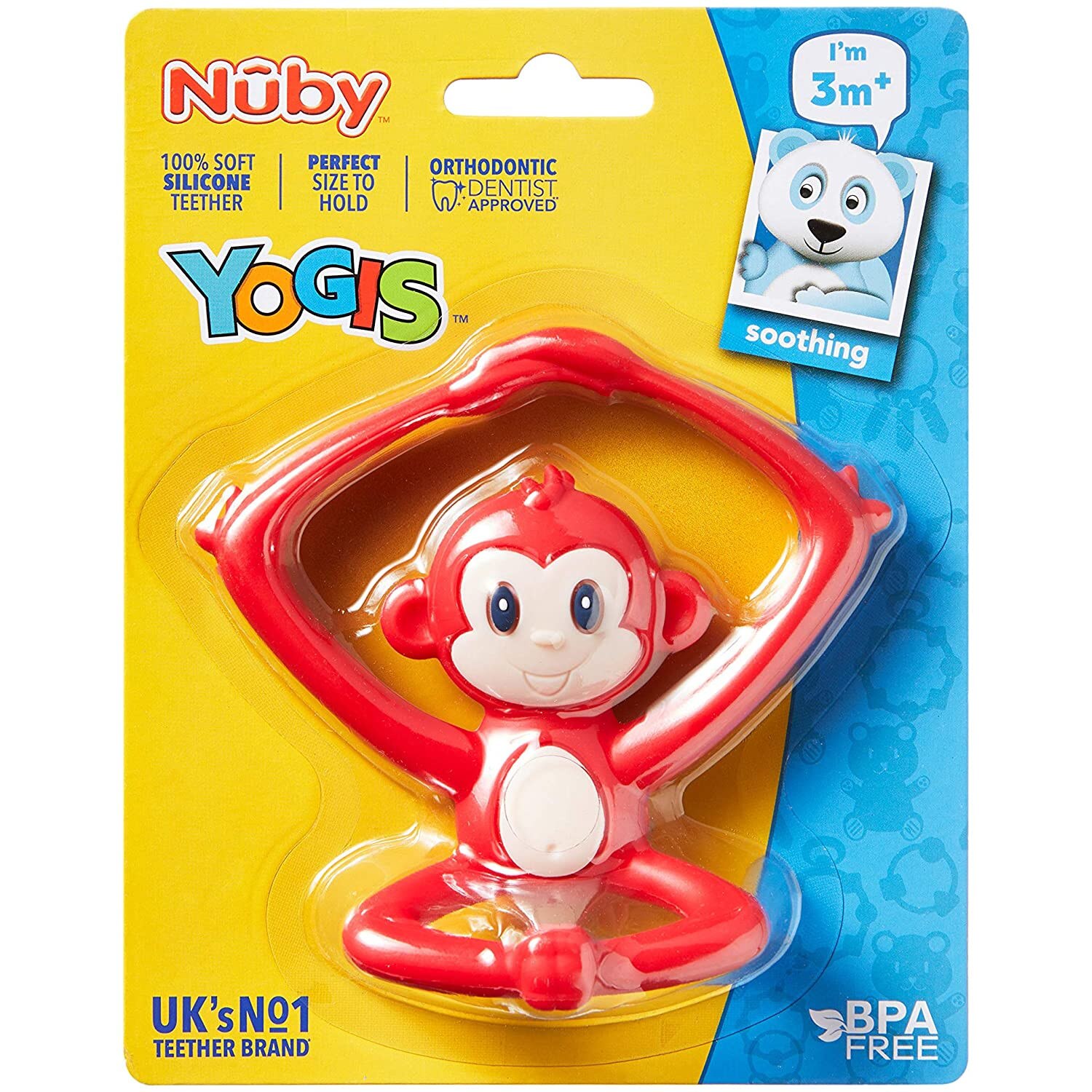 Jucarie dentitie din silicon moale, Nuby Yogi Maimutica rosie, + 3 luni