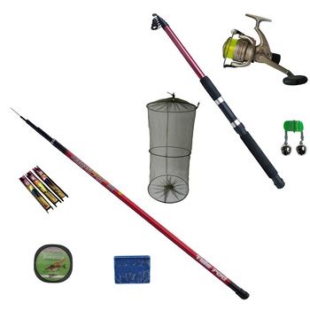Pachet undita telescopica 6 m, lanseta telescopica 2.7 m, mulineta LC540, juvelnic, 3 linii, fir 100 m, cutie carlige si clopotel Pachet undita telescopica 6 m, lanseta telescopica 2.7 m, mulineta LC540, juvelnic, 3 linii, fir 100 m, cutie carlige si clopotel