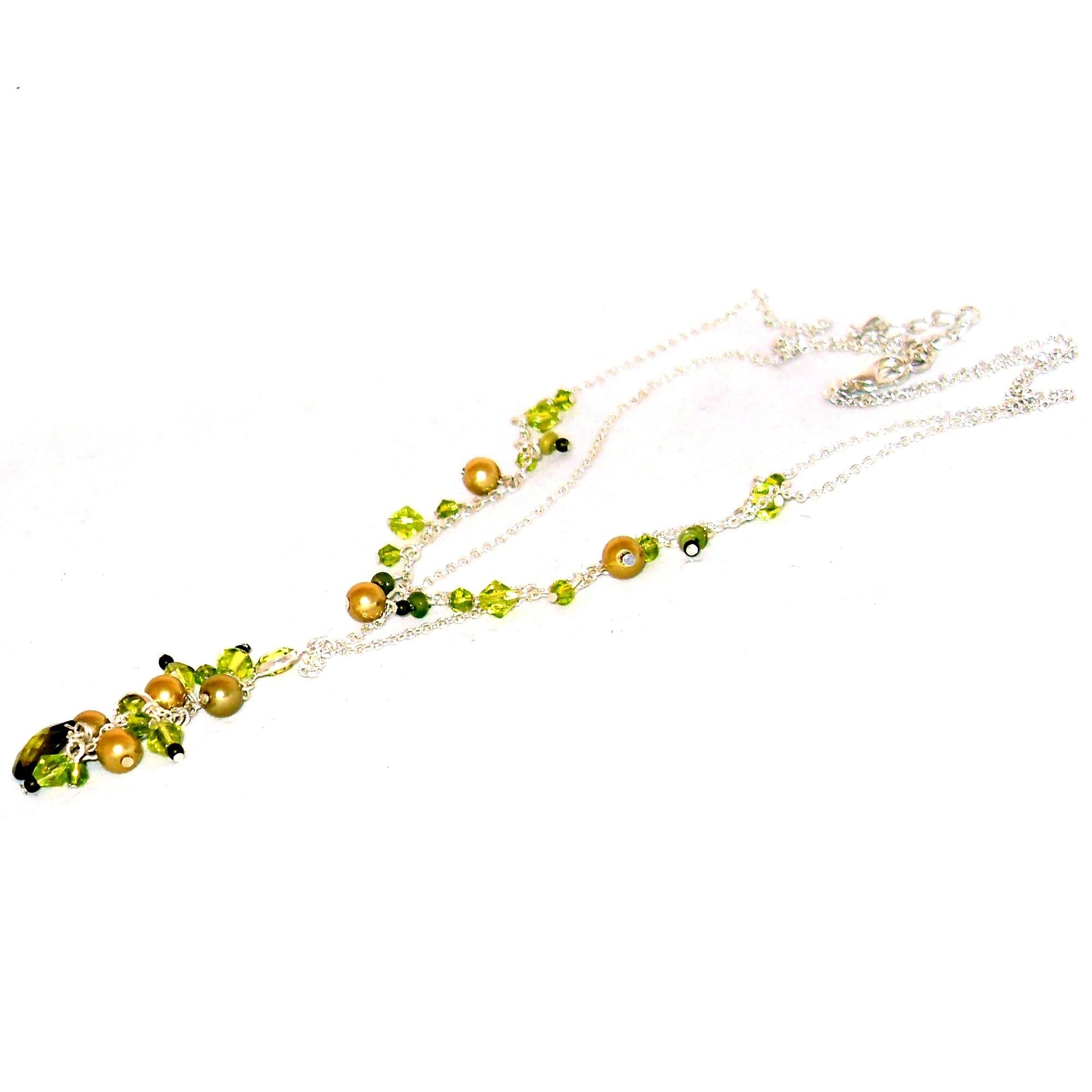 Colier bijuterie argintiu cu cristale verde-fistic de dama FashionBijoux