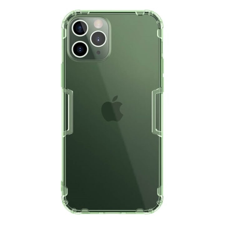 Nillkin nature szilikon mobiltelefon tok, ütésállóság, légpárnás sarok, 0.6mm, ultravékony, sötétzöld, kompatibilis: Apple iPhone 12 Pro / iPhone 12