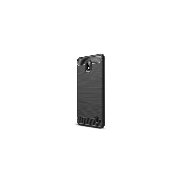 Gigapack gumi/szilikon tok Nokia 1 Plus készülékhez, szálcsiszolt, fekete karbon mintás