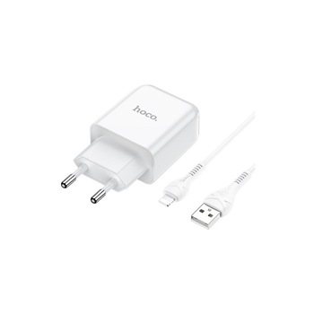 Incarcator Retea Hoco 1x Usb 2.1a, Cu Cablu Lightning, Alb N2 Incarcator Retea Hoco 1x Usb 2.1a, Cu Cablu Lightning, Alb N2