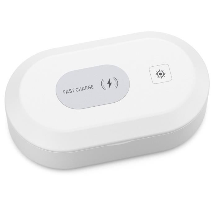 Sterilizator UV, dezinfectant telefon mobil si diverse obiecte, Qualcomm, incarcare wireless, 6.5 inch, elimina bacterii, portabil, aromaterapie, alb