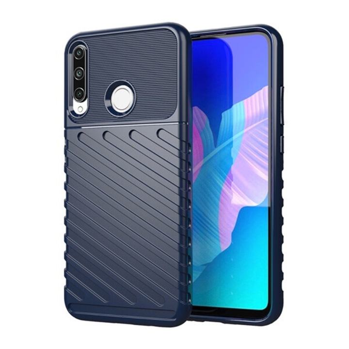 Gigapack szilikon mobiltelefon tok, ütésállóság, csíkos, dombor minta, sötétkék, kompatibilis: Huawei P40 Lite E / Y7p
