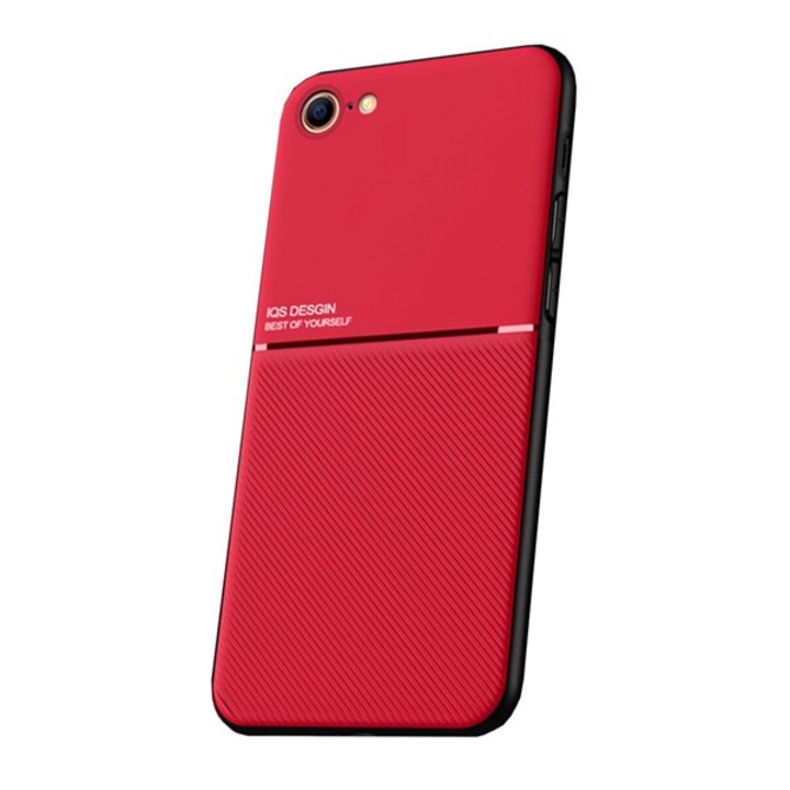 Gigapack szilikon mobiltelefon tok, ütésállóság, mágneses, bőr hatású hátlap, csíkos, piros, kompatibilis: Apple iPhone SE 3, 2022, / iPhone SE 2, 2020, / iPhone 8 4.7
