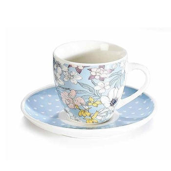 Ceasca cu farfurioara portelan cu decor floral albastru Ø 6 cm x 5 h Ceasca cu farfurioara portelan cu decor floral albastru Ø 6 cm x 5 h