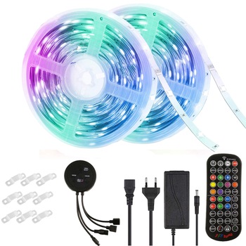 Kit Banda LED 10 Metri, YWX, RGB, Bluetooth APP Controlul, Sincroniza Muzica, Interior, Telecomanda IR 44 Taste, 12V, Multicolor Kit Banda LED 10 Metri, YWX, RGB, Bluetooth APP Controlul, Sincroniza Muzica, Interior, Telecomanda IR 44 Taste, 12V, Multicolor