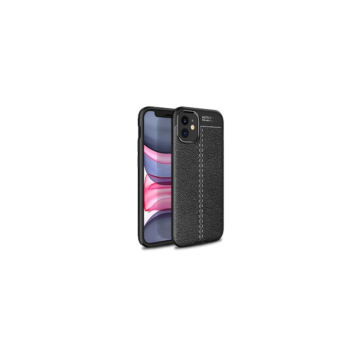 Gigapack bőr hatású gumi/szilikon tok Apple iPhone 12 mini készülékhez, fekete, varrás mintás