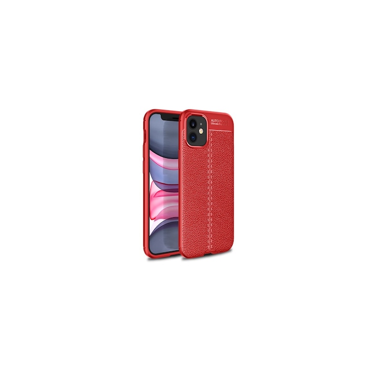 Gigapack bőr hatású gumi/szilikon tok Apple iPhone 12 mini készülékhez, piros, varrás mintás