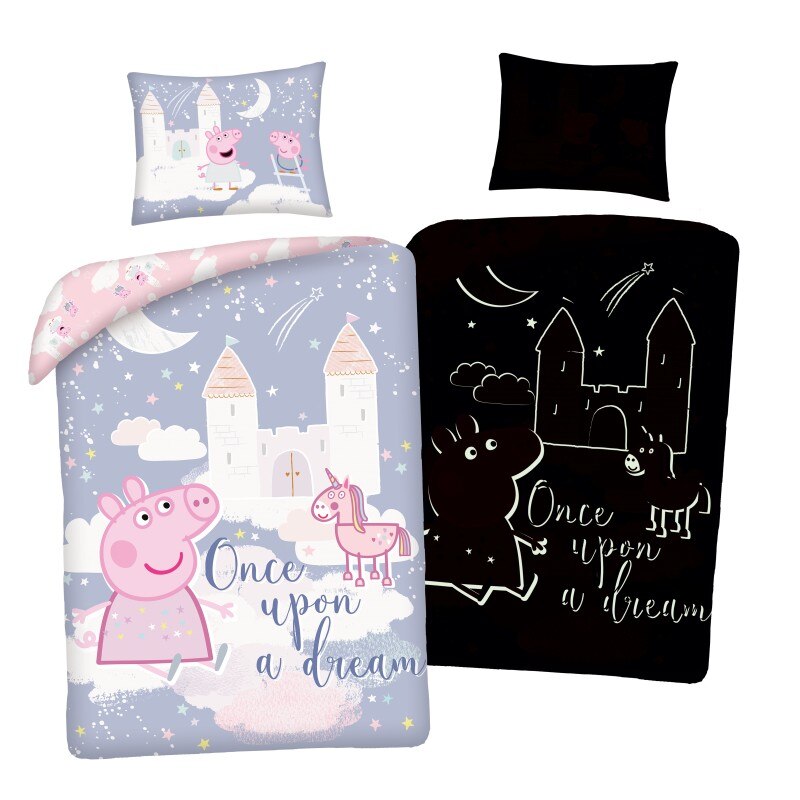 Set lenjerie pat Peppa Pig Once Upon a Dream, Stralucind in intuneric, Multicolor, 140x200 cm, 2 piese
