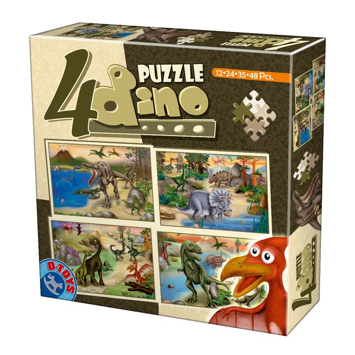 Set 4 Puzzle D-Toys Dino, 12, 24, 35, 48 piese