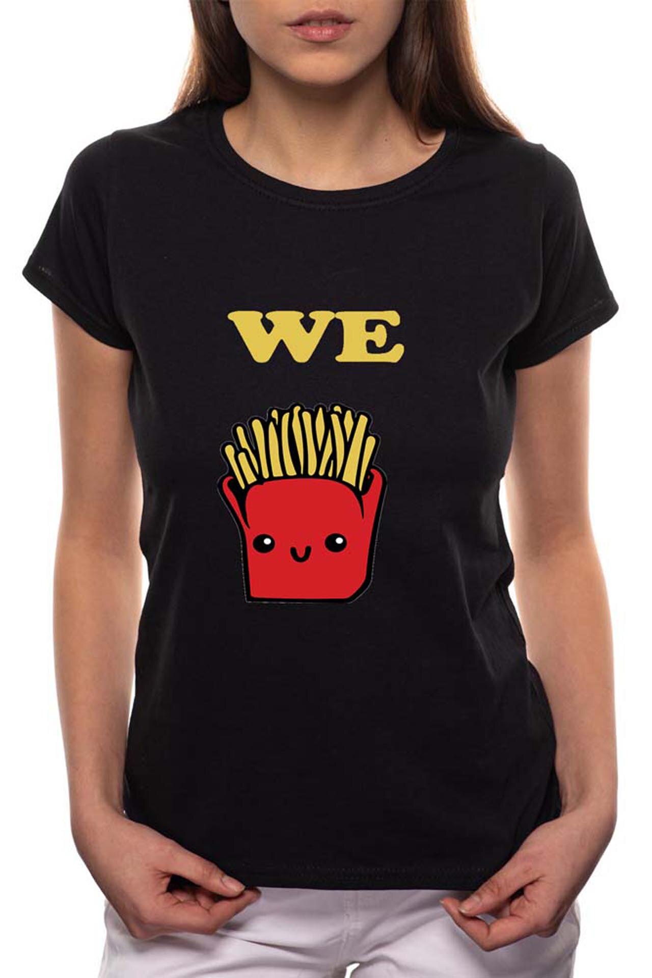 Tricou dama, French Fries, 100% Bumbac, B25, Negru