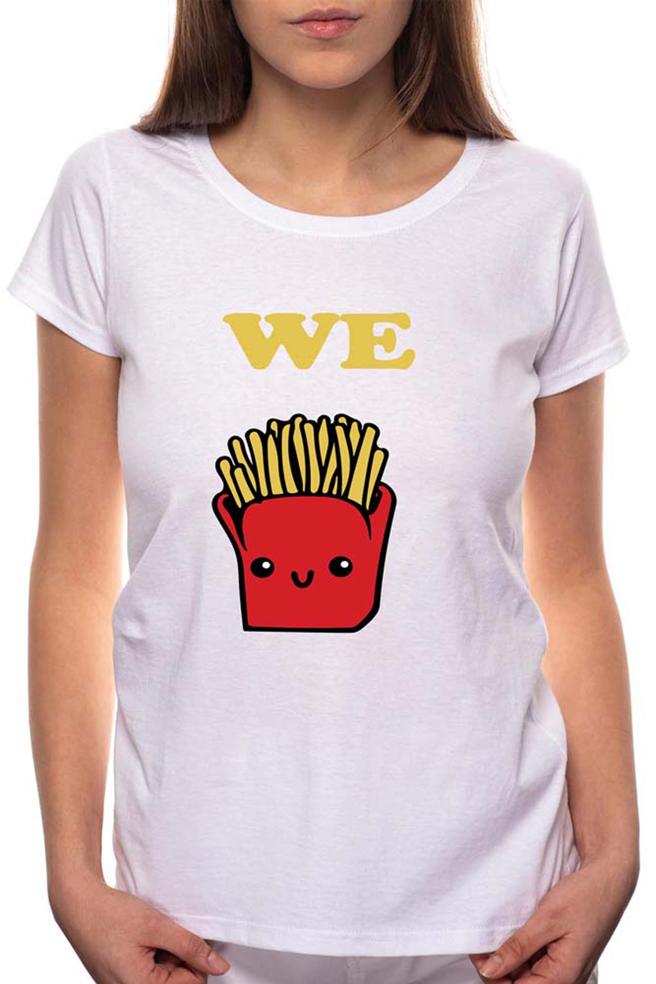 Tricou dama, French Fries, 100% Bumbac, W25, Alb
