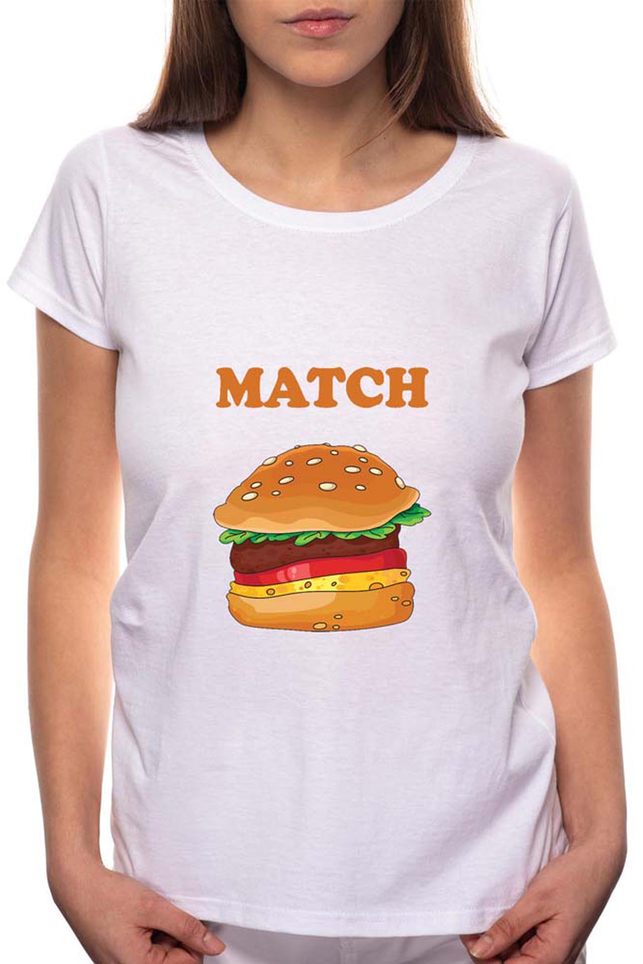 Tricou dama, Hamburger, 100% Bumbac, W26, Alb
