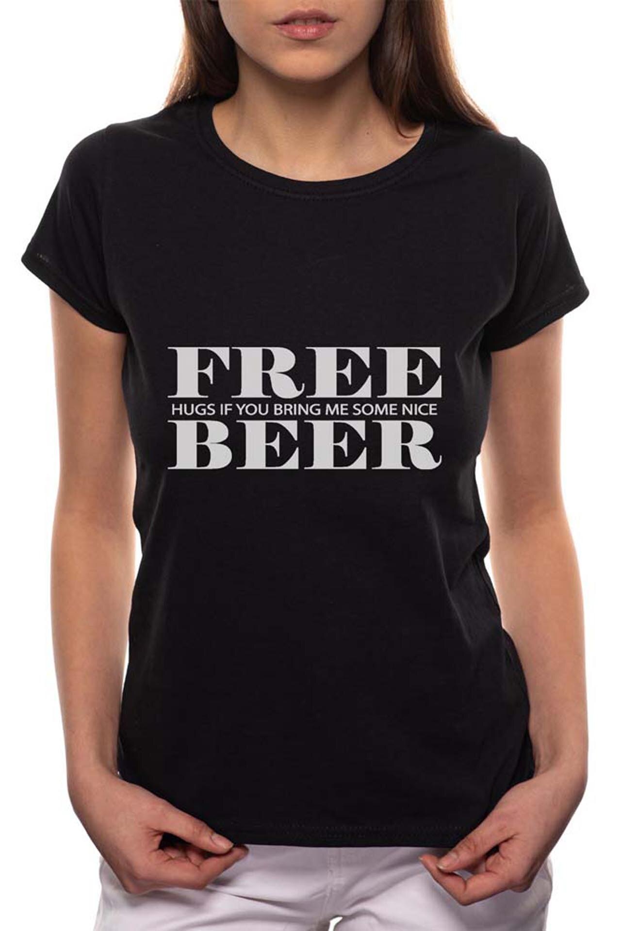 Tricou dama, Free Beer, 100% Bumbac, B38, Negru