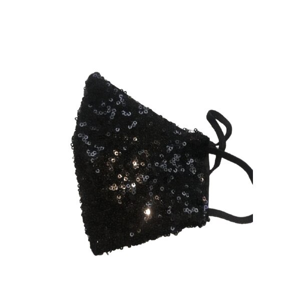 Masca bumbac cu nasiera metalica si paiete, culoare negru