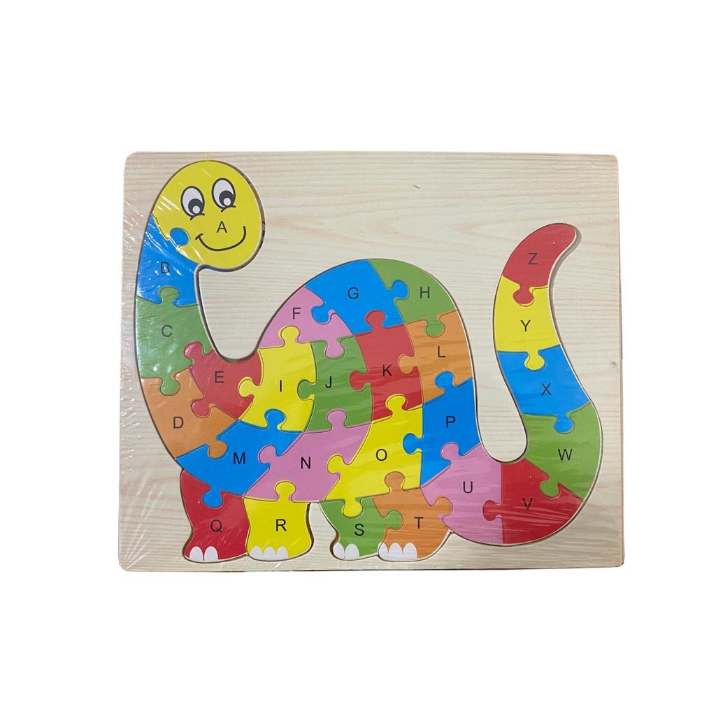 Puzzle Educational din lemn, cu litere alfabet, 26 piese, dinozaur, multicolor, BBL2218