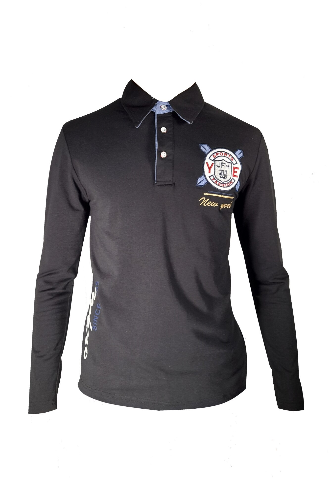 Tricou barbati cu maneca lunga, din bumbac, Negru