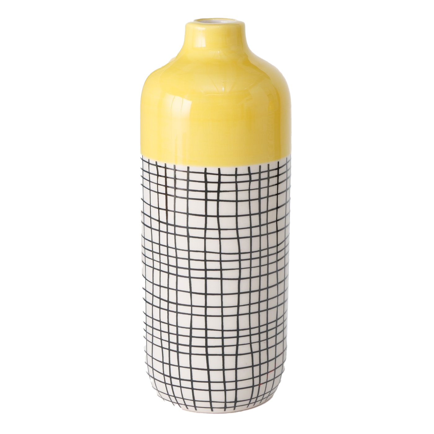 Vaza decorativa din portelan Sannie, Boltze, 19x7 cm, alb-galben, cu patratele